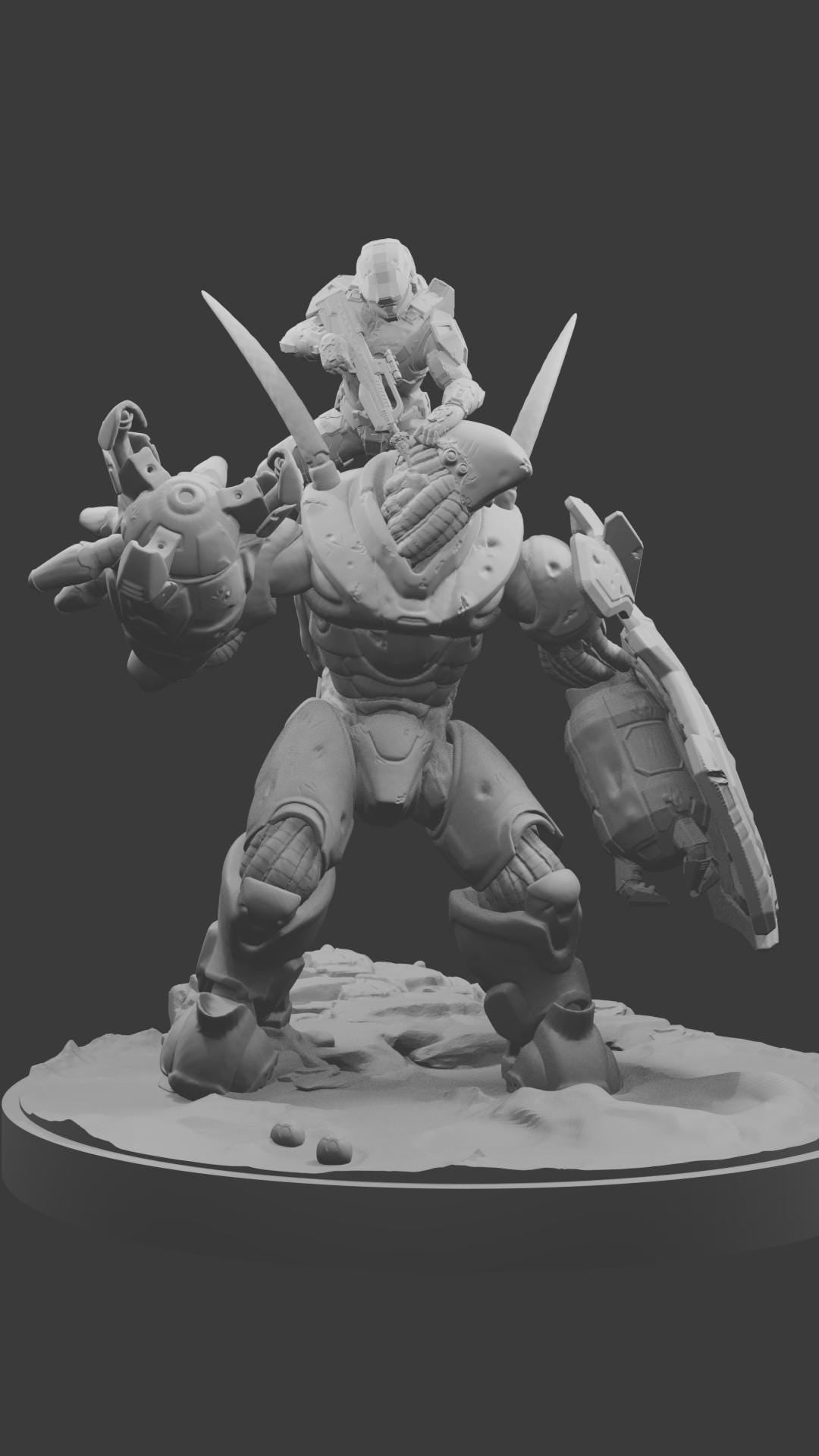 Chief vs Hunter Statue 3D Model